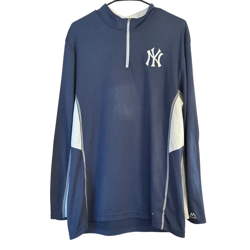 Majestic New York Yankees Mens XL Cool Base Quarter Zip Pullover Navy Blue MLB